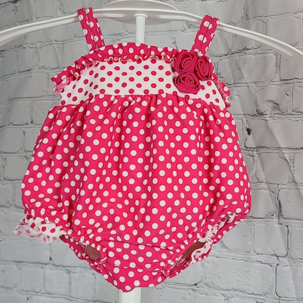 Children's Place pink white polka dot swimsuit